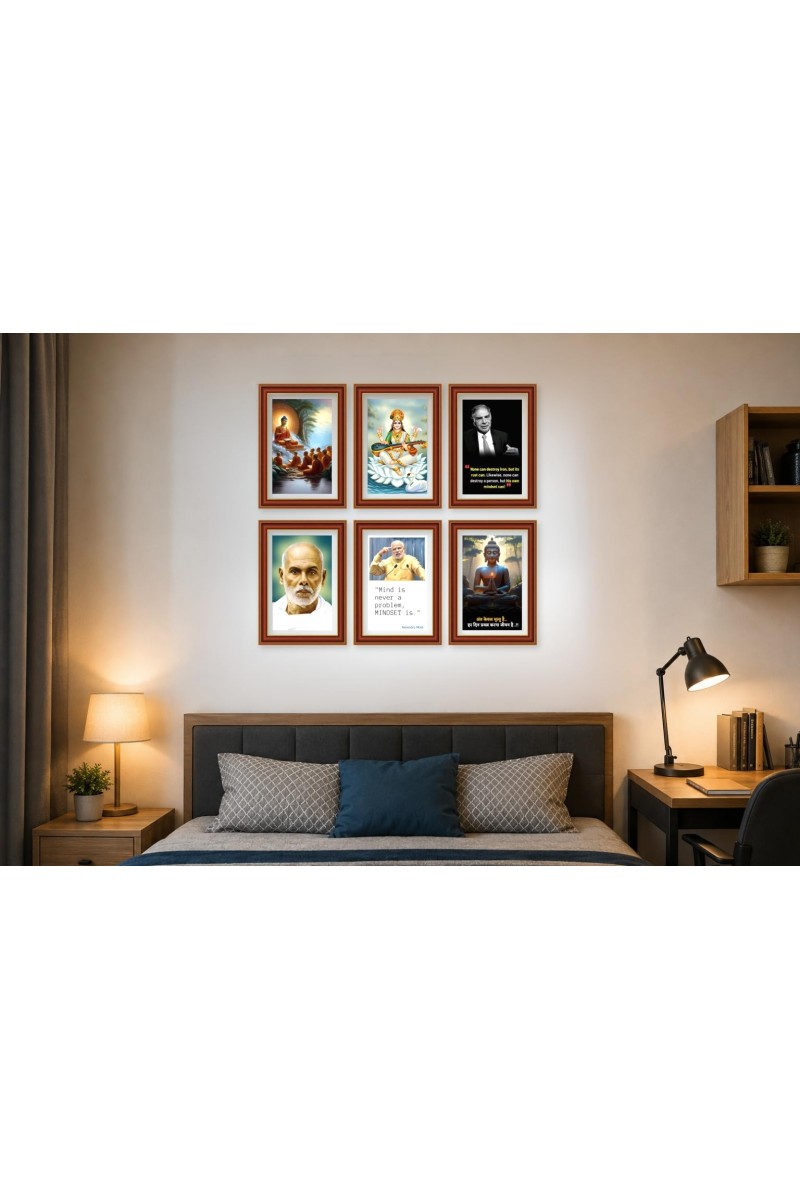 Pack Of 6 Laminated A4 Wall Posters | Spiritual, Motivational & Inspirational Designs | 250 GSM Photo Paper | Water-Resistant | Double-Sided Tape (F39041)