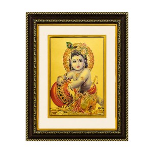 Golden Photo Frame for Home Decor & Puja Room | Decorative Religious Wall Art with Golden Finish | Hindu God Frame for Temple, Living Room, Office & Gift Purpose (Gopal)