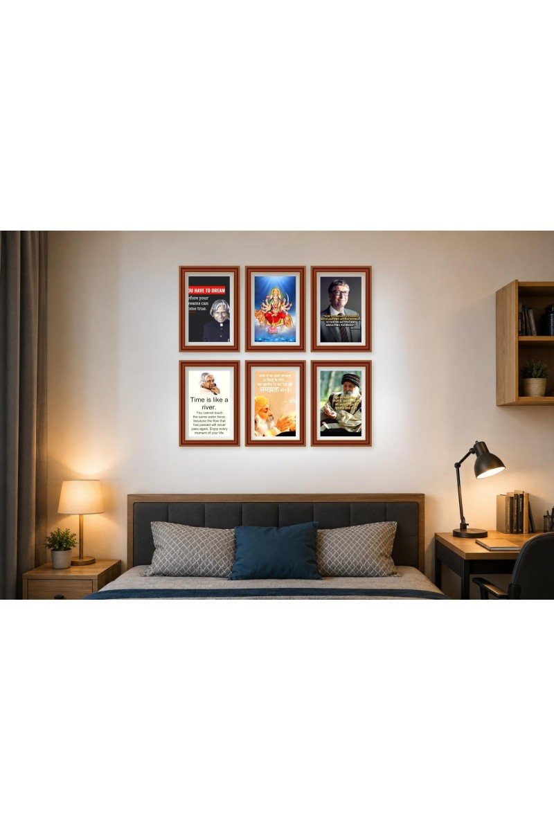 Pack Of 6 Laminated A4 Wall Posters | Spiritual, Motivational & Inspirational Designs | 250 GSM Photo Paper | Water-Resistant | Double-Sided Tape (F39028)