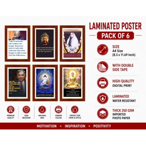 Pack Of 6 Laminated A4 Wall Posters | Spiritual, Motivational & Inspirational Designs | 250 GSM Photo Paper | Water-Resistant | Double-Sided Tape (F39020)