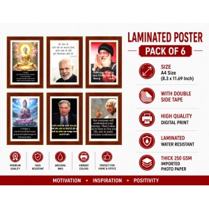 Pack Of 6 Laminated A4 Wall Posters | Spiritual, Motivational & Inspirational Designs | 250 GSM Photo Paper | Water-Resistant | Double-Sided Tape (F38970)