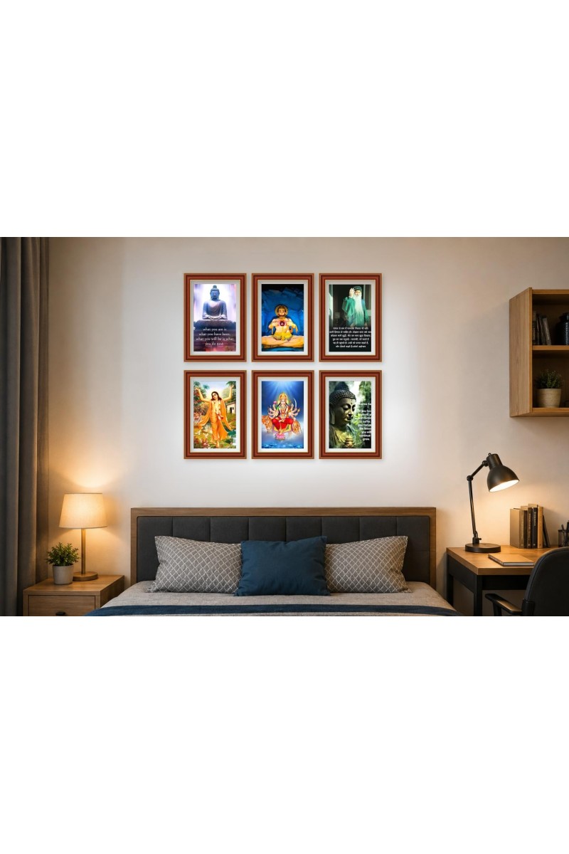 Pack Of 6 Laminated A4 Wall Posters | Spiritual, Motivational & Inspirational Designs | 250 GSM Photo Paper | Water-Resistant | Double-Sided Tape (F39423)