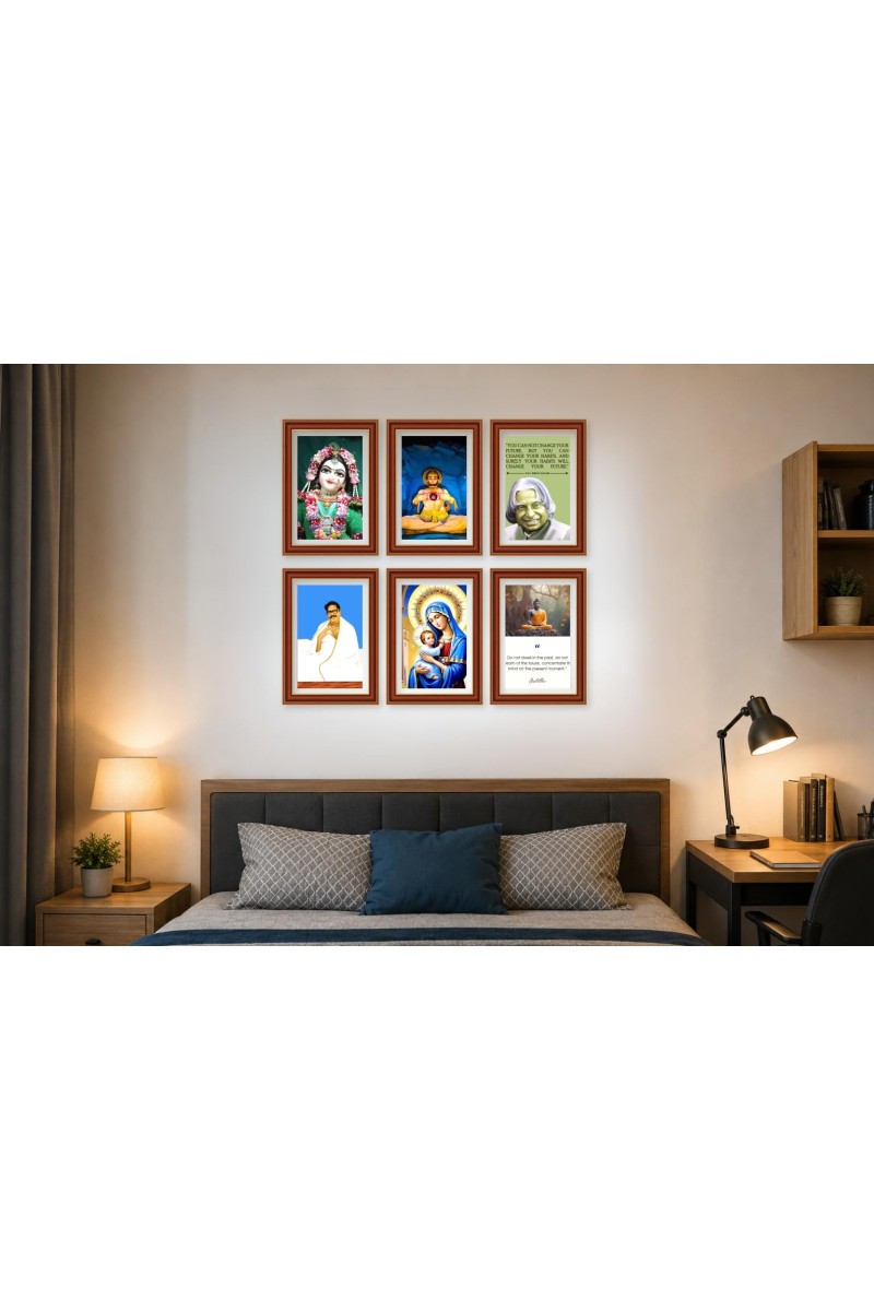 Pack Of 6 Laminated A4 Wall Posters | Spiritual, Motivational & Inspirational Designs | 250 GSM Photo Paper | Water-Resistant | Double-Sided Tape (F39252)