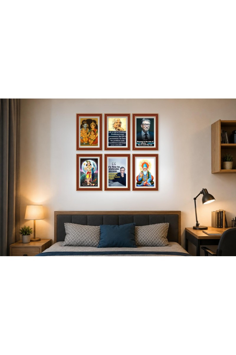 Pack Of 6 Laminated A4 Wall Posters | Spiritual, Motivational & Inspirational Designs | 250 GSM Photo Paper | Water-Resistant | Double-Sided Tape (F39438)