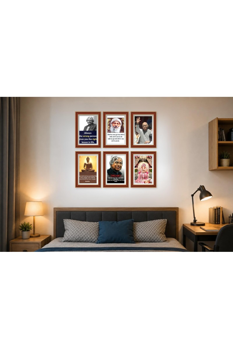 Pack Of 6 Laminated A4 Wall Posters | Spiritual, Motivational & Inspirational Designs | 250 GSM Photo Paper | Water-Resistant | Double-Sided Tape (F39280)