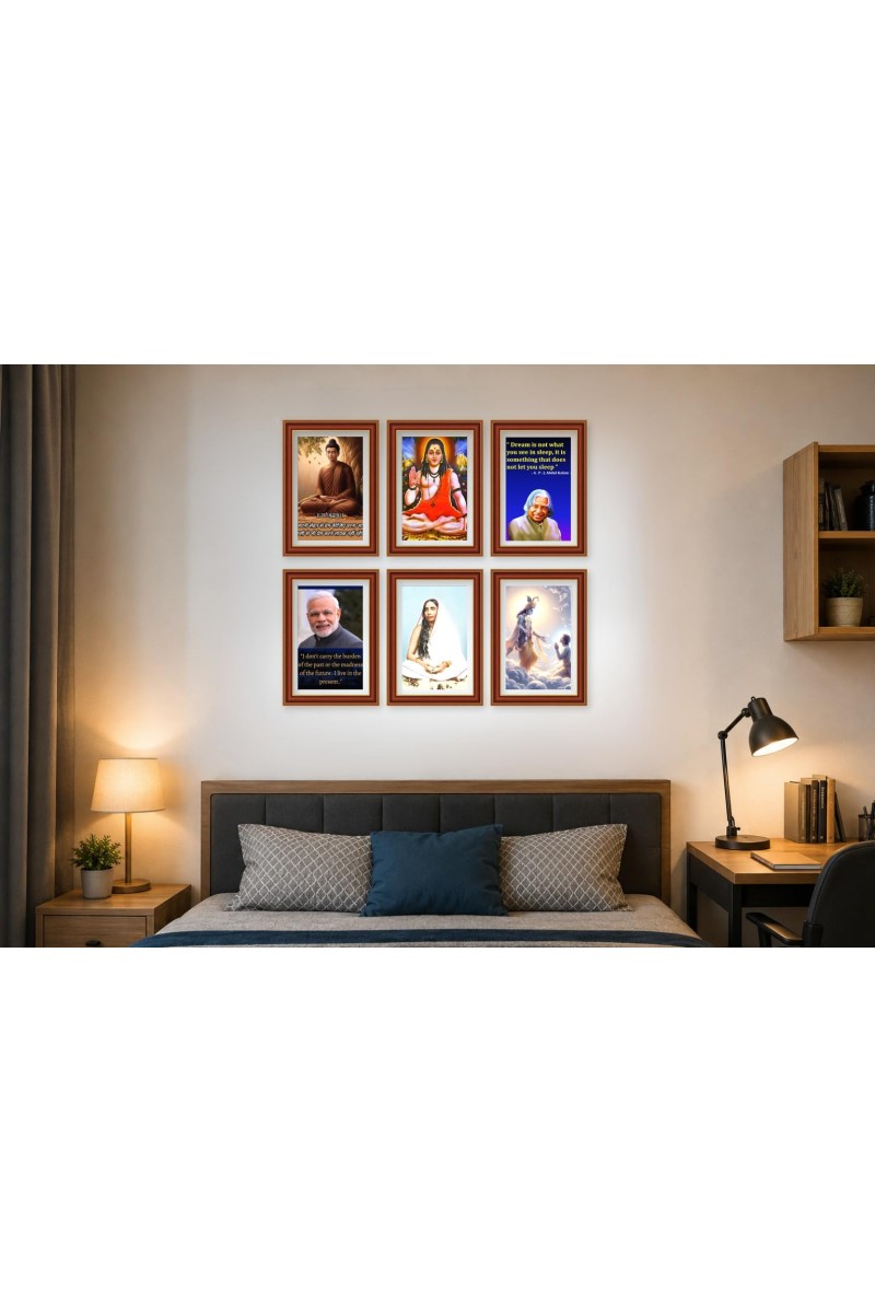 Pack Of 6 Laminated A4 Wall Posters | Spiritual, Motivational & Inspirational Designs | 250 GSM Photo Paper | Water-Resistant | Double-Sided Tape (F39197)