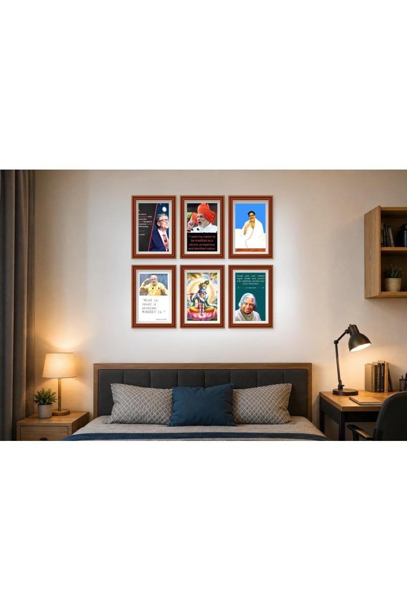 Pack Of 6 Laminated A4 Wall Posters | Spiritual, Motivational & Inspirational Designs | 250 GSM Photo Paper | Water-Resistant | Double-Sided Tape (F39173)
