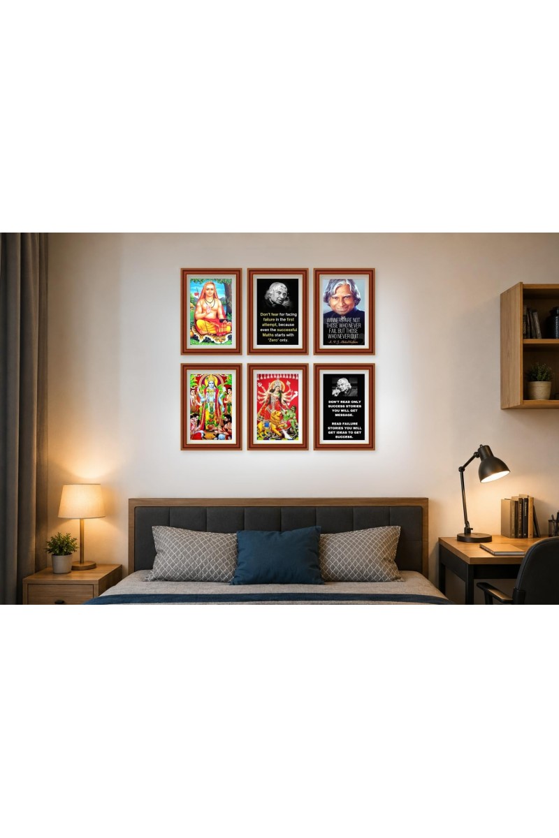 Pack Of 6 Laminated A4 Wall Posters | Spiritual, Motivational & Inspirational Designs | 250 GSM Photo Paper | Water-Resistant | Double-Sided Tape (F39202)