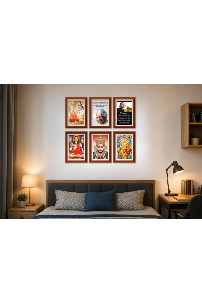 Pack Of 6 Laminated A4 Wall Posters | Spiritual, Motivational & Inspirational Designs | 250 GSM Photo Paper | Water-Resistant | Double-Sided Tape (F39411)