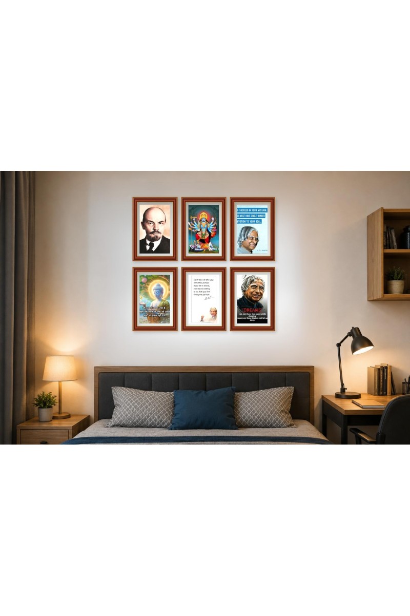 Pack Of 6 Laminated A4 Wall Posters | Spiritual, Motivational & Inspirational Designs | 250 GSM Photo Paper | Water-Resistant | Double-Sided Tape (F39307)