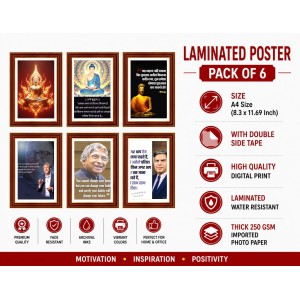 Pack Of 6 Laminated A4 Wall Posters | Spiritual, Motivational & Inspirational Designs | 250 GSM Photo Paper | Water-Resistant | Double-Sided Tape (F39338)