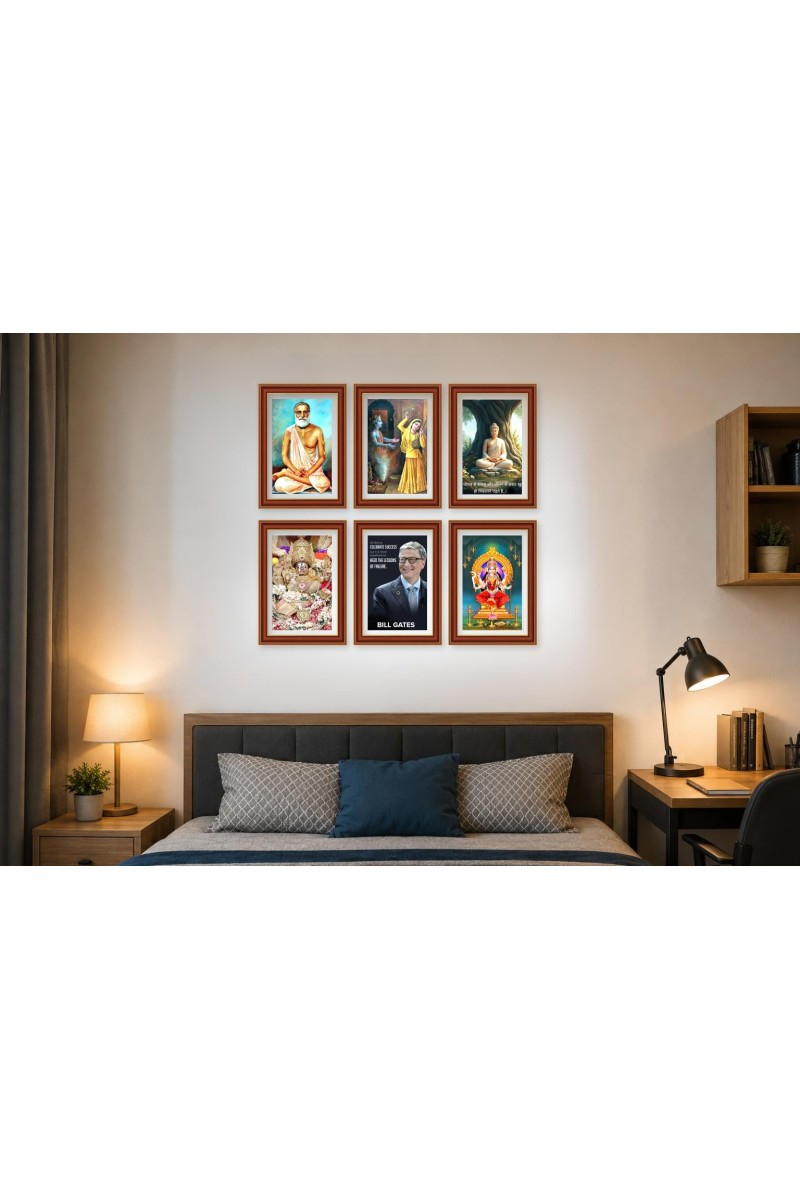 Pack Of 6 Laminated A4 Wall Posters | Spiritual, Motivational & Inspirational Designs | 250 GSM Photo Paper | Water-Resistant | Double-Sided Tape (F39061)