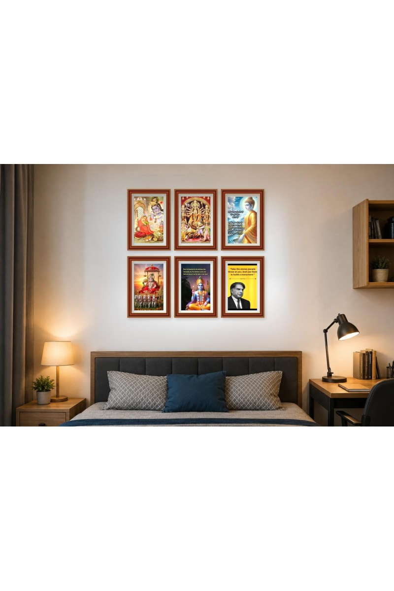 Pack Of 6 Laminated A4 Wall Posters | Spiritual, Motivational & Inspirational Designs | 250 GSM Photo Paper | Water-Resistant | Double-Sided Tape (F39394)
