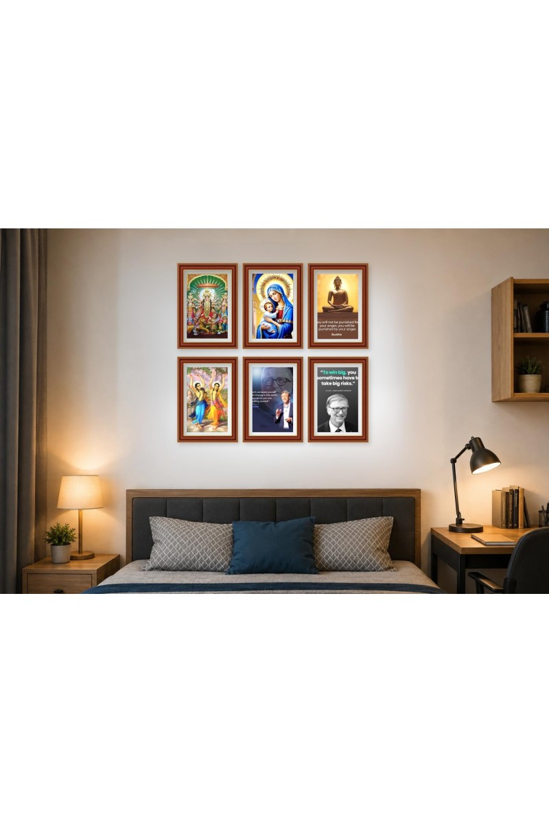 Pack Of 6 Laminated A4 Wall Posters | Spiritual, Motivational & Inspirational Designs | 250 GSM Photo Paper | Water-Resistant | Double-Sided Tape (F39070)