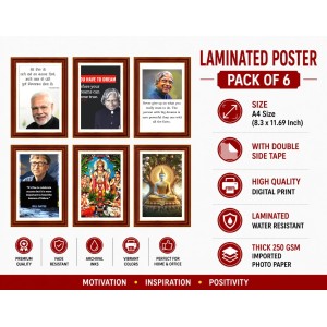 Pack Of 6 Laminated A4 Wall Posters | Spiritual, Motivational & Inspirational Designs | 250 GSM Photo Paper | Water-Resistant | Double-Sided Tape (F39343)