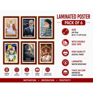 Pack Of 6 Laminated A4 Wall Posters | Spiritual, Motivational & Inspirational Designs | 250 GSM Photo Paper | Water-Resistant | Double-Sided Tape (F39336)