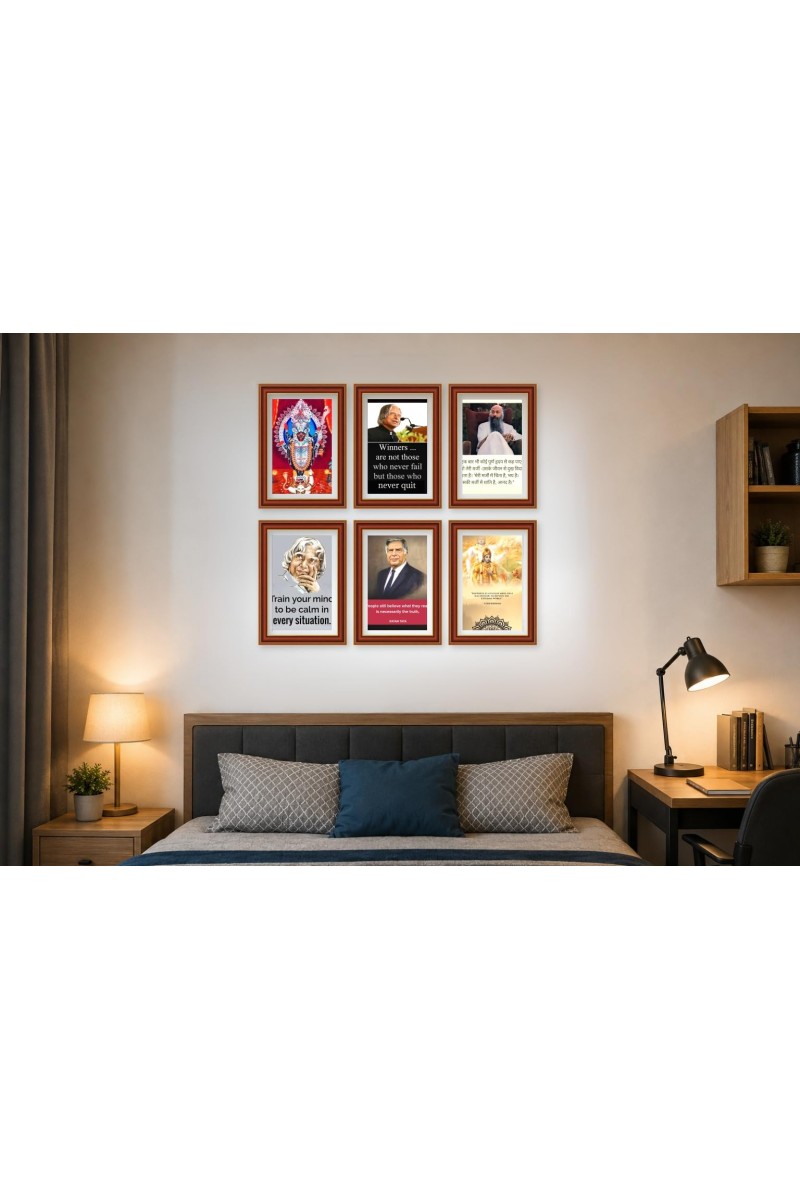 Pack Of 6 Laminated A4 Wall Posters | Spiritual, Motivational & Inspirational Designs | 250 GSM Photo Paper | Water-Resistant | Double-Sided Tape (F39216)