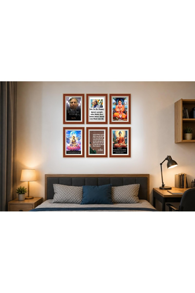 Pack Of 6 Laminated A4 Wall Posters | Spiritual, Motivational & Inspirational Designs | 250 GSM Photo Paper | Water-Resistant | Double-Sided Tape (F39133)