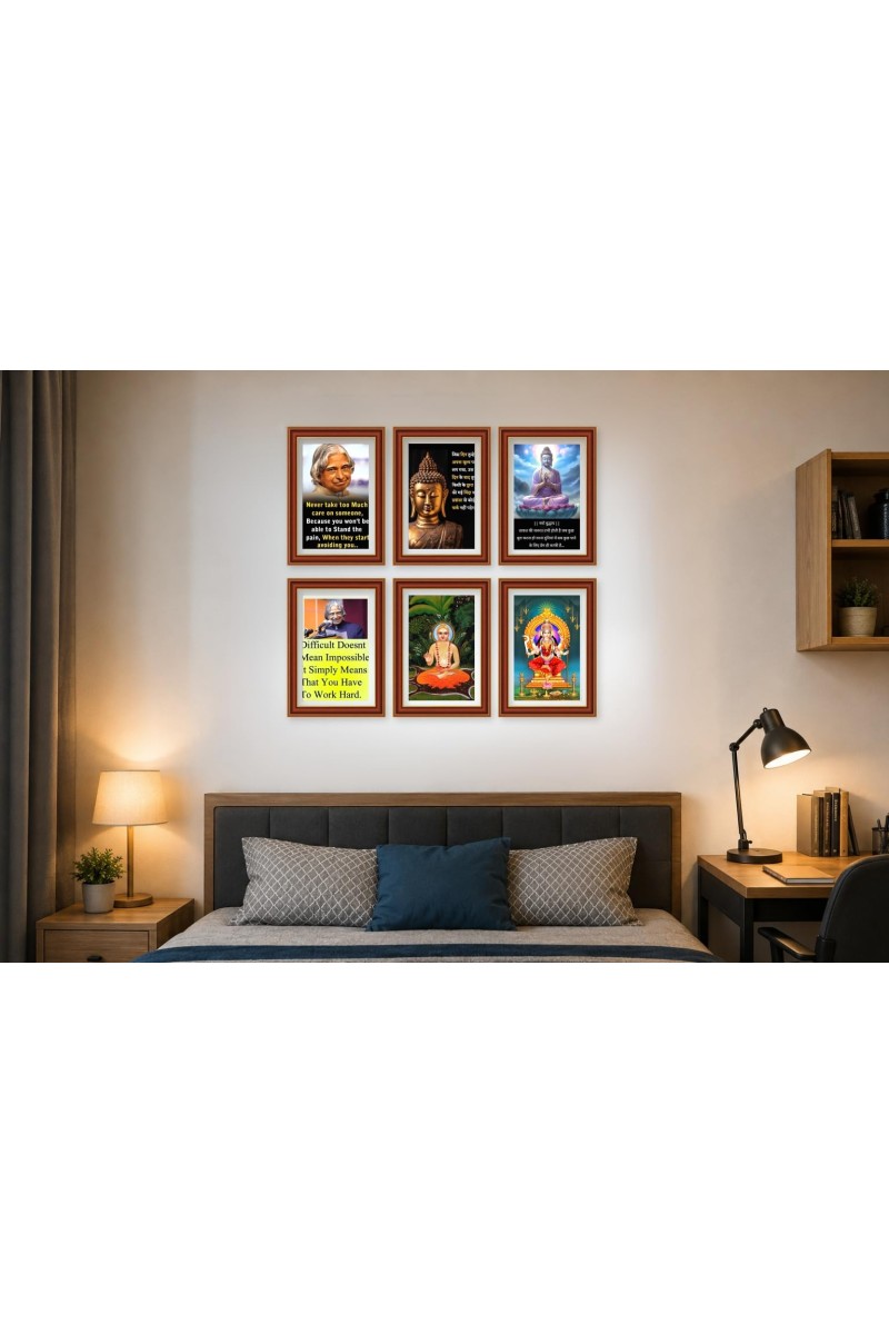 Pack Of 6 Laminated A4 Wall Posters | Spiritual, Motivational & Inspirational Designs | 250 GSM Photo Paper | Water-Resistant | Double-Sided Tape (F39189)