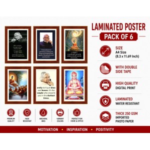 Pack Of 6 Laminated A4 Wall Posters | Spiritual, Motivational & Inspirational Designs | 250 GSM Photo Paper | Water-Resistant | Double-Sided Tape (F39335)