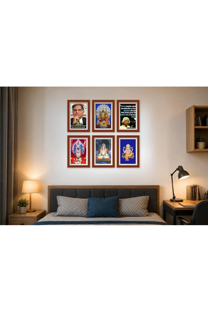 Pack Of 6 Laminated A4 Wall Posters | Spiritual, Motivational & Inspirational Designs | 250 GSM Photo Paper | Water-Resistant | Double-Sided Tape (F39314)