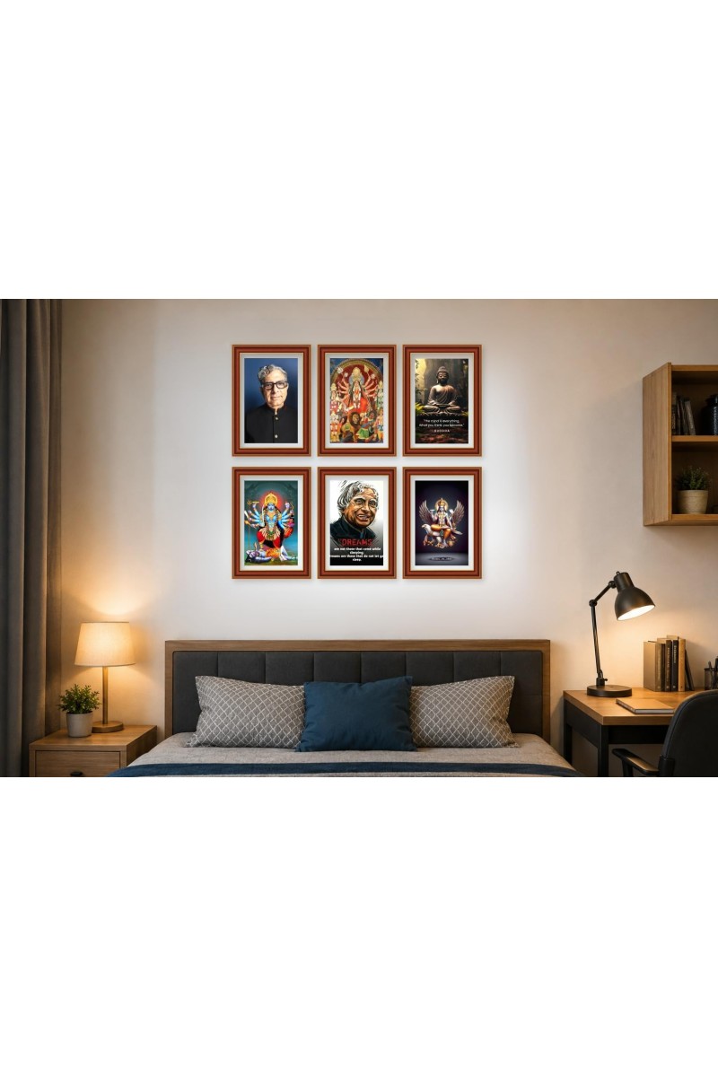 Pack Of 6 Laminated A4 Wall Posters | Spiritual, Motivational & Inspirational Designs | 250 GSM Photo Paper | Water-Resistant | Double-Sided Tape (F39112)