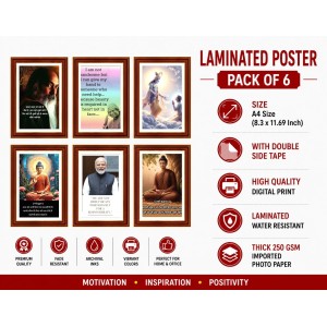 Pack Of 6 Laminated A4 Wall Posters | Spiritual, Motivational & Inspirational Designs | 250 GSM Photo Paper | Water-Resistant | Double-Sided Tape (F39288)