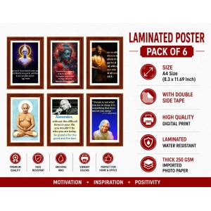 Pack Of 6 Laminated A4 Wall Posters | Spiritual, Motivational & Inspirational Designs | 250 GSM Photo Paper | Water-Resistant | Double-Sided Tape (F39015)