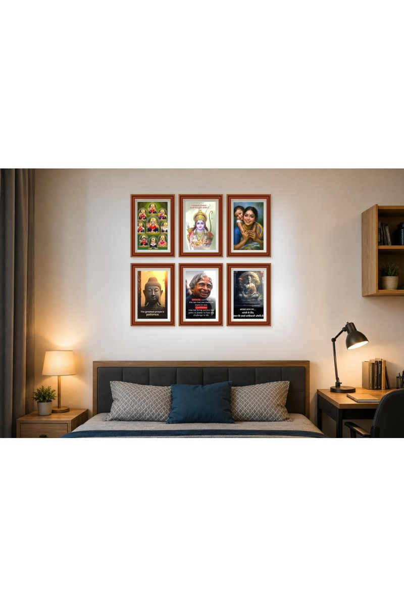 Pack Of 6 Laminated A4 Wall Posters | Spiritual, Motivational & Inspirational Designs | 250 GSM Photo Paper | Water-Resistant | Double-Sided Tape (F39284)