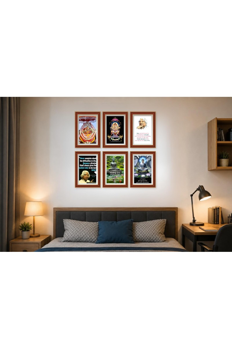 Pack Of 6 Laminated A4 Wall Posters | Spiritual, Motivational & Inspirational Designs | 250 GSM Photo Paper | Water-Resistant | Double-Sided Tape (F38961)