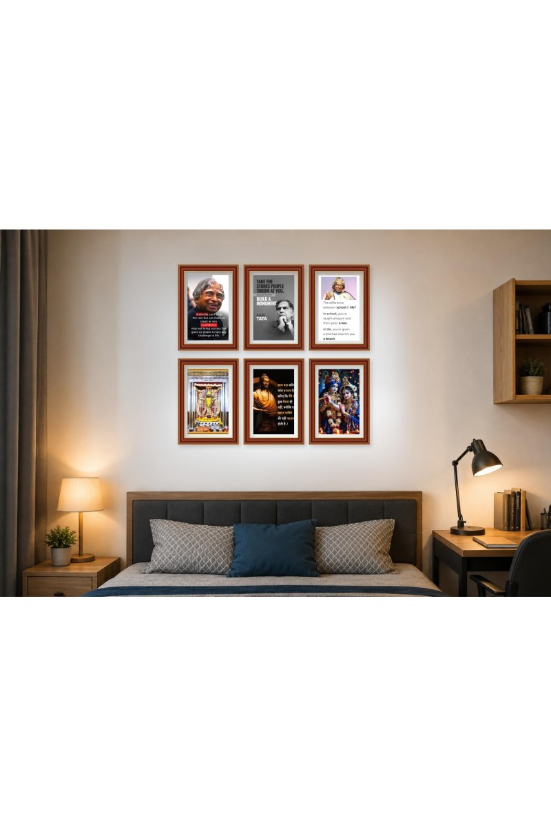 Pack Of 6 Laminated A4 Wall Posters | Spiritual, Motivational & Inspirational Designs | 250 GSM Photo Paper | Water-Resistant | Double-Sided Tape (F39033)
