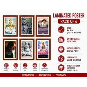Pack Of 6 Laminated A4 Wall Posters | Spiritual, Motivational & Inspirational Designs | 250 GSM Photo Paper | Water-Resistant | Double-Sided Tape (F39017)