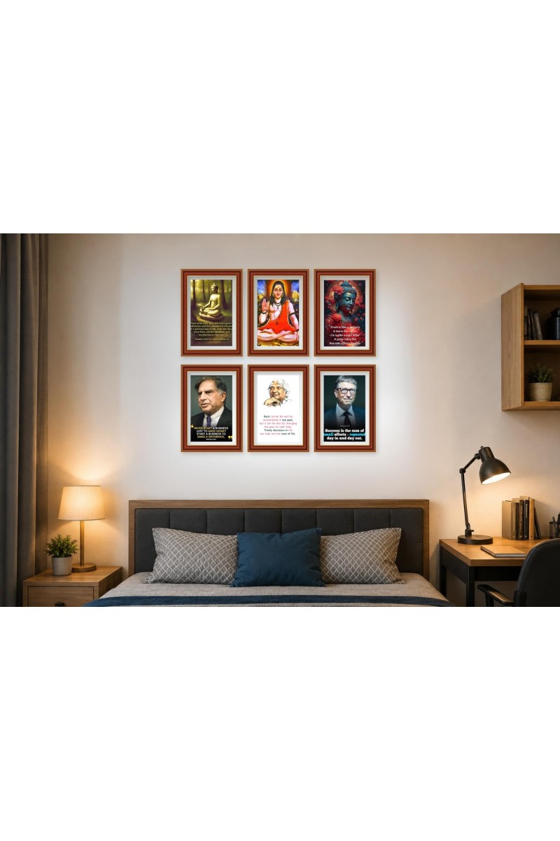 Pack Of 6 Laminated A4 Wall Posters | Spiritual, Motivational & Inspirational Designs | 250 GSM Photo Paper | Water-Resistant | Double-Sided Tape (F39323)