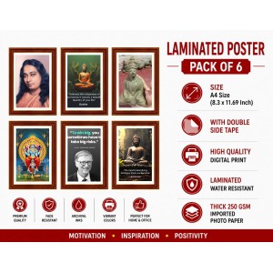Pack Of 6 Laminated A4 Wall Posters | Spiritual, Motivational & Inspirational Designs | 250 GSM Photo Paper | Water-Resistant | Double-Sided Tape (F39346)