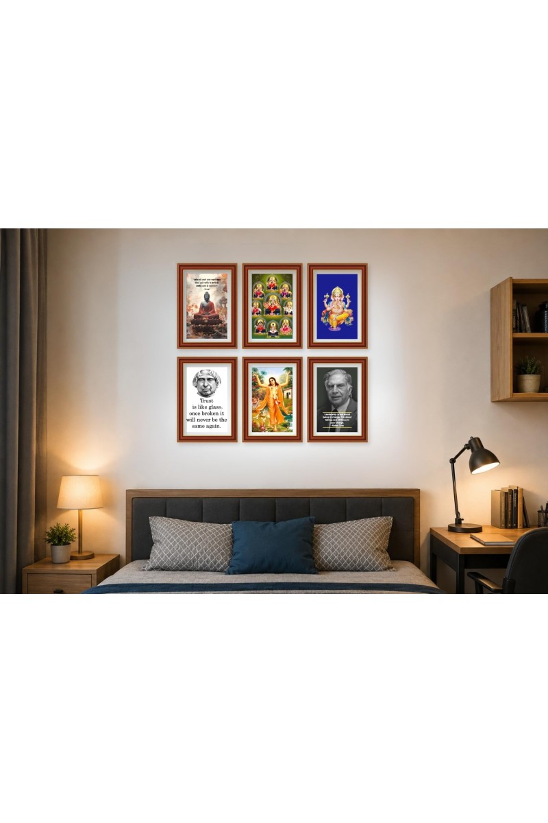 Pack Of 6 Laminated A4 Wall Posters | Spiritual, Motivational & Inspirational Designs | 250 GSM Photo Paper | Water-Resistant | Double-Sided Tape (F39243)