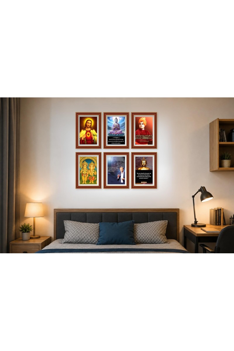 Pack Of 6 Laminated A4 Wall Posters | Spiritual, Motivational & Inspirational Designs | 250 GSM Photo Paper | Water-Resistant | Double-Sided Tape (F39333)