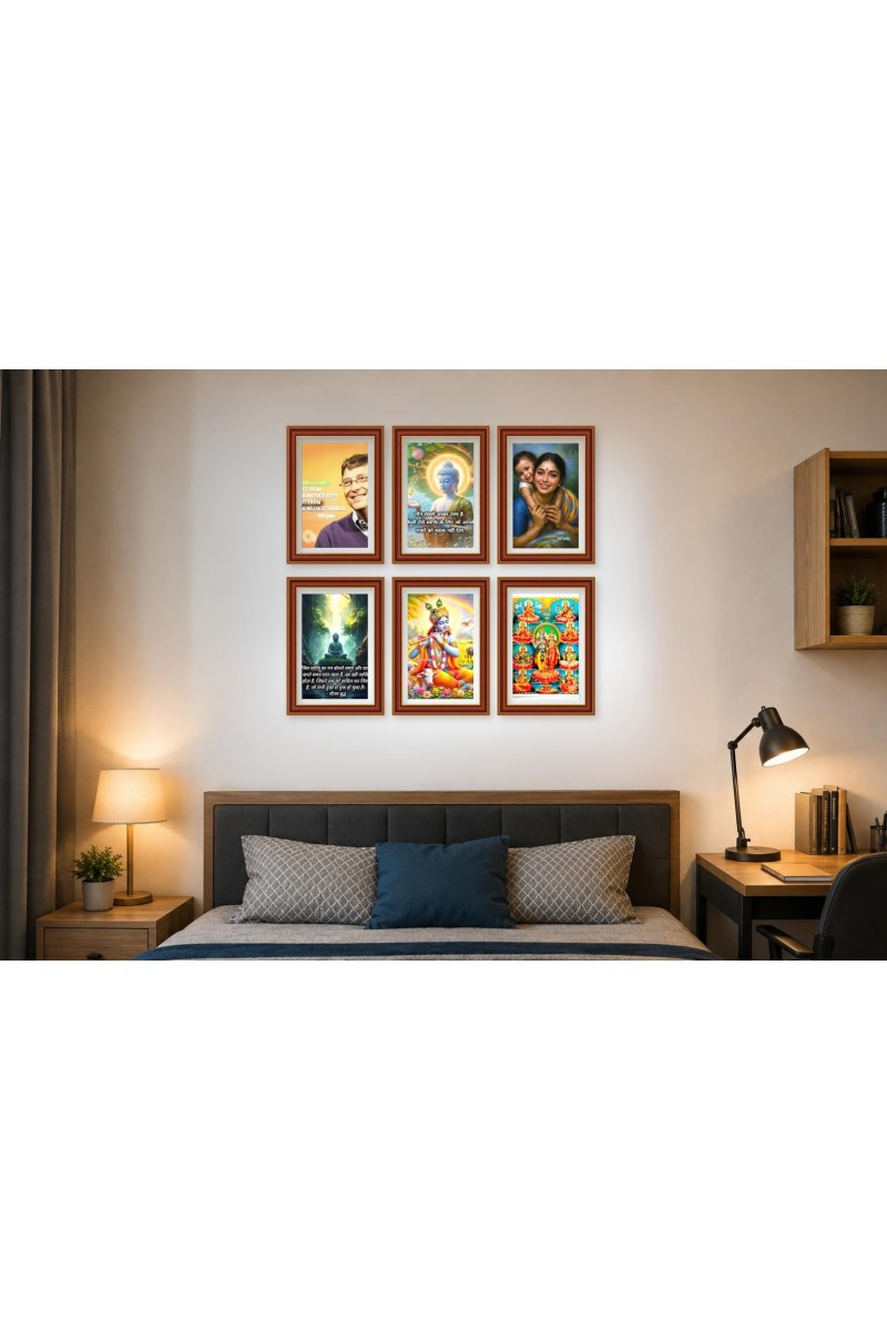 Pack Of 6 Laminated A4 Wall Posters | Spiritual, Motivational & Inspirational Designs | 250 GSM Photo Paper | Water-Resistant | Double-Sided Tape (F39004)