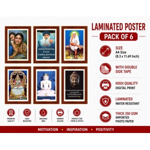 Pack Of 6 Laminated A4 Wall Posters | Spiritual, Motivational & Inspirational Designs | 250 GSM Photo Paper | Water-Resistant | Double-Sided Tape (F39049)