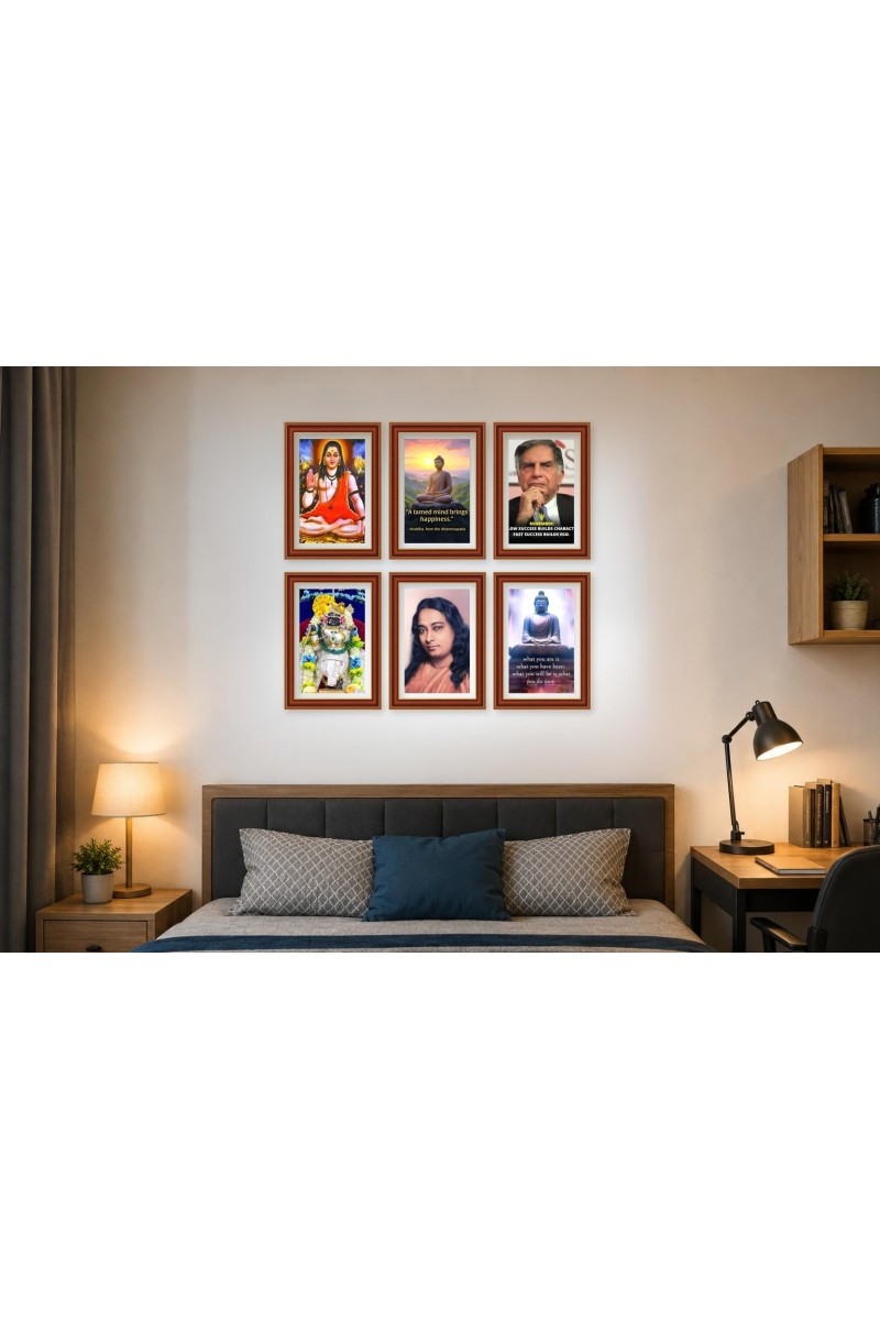 Pack Of 6 Laminated A4 Wall Posters | Spiritual, Motivational & Inspirational Designs | 250 GSM Photo Paper | Water-Resistant | Double-Sided Tape (F38991)