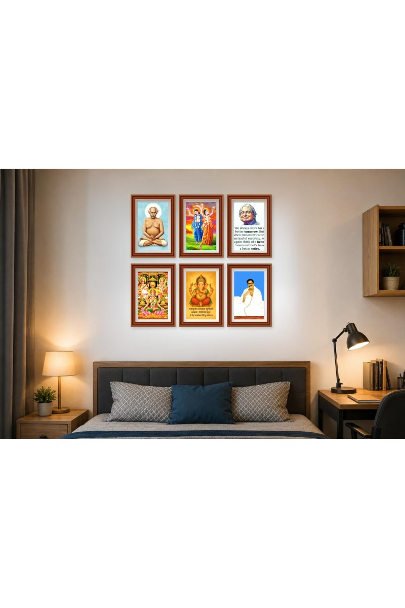 Pack Of 6 Laminated A4 Wall Posters | Spiritual, Motivational & Inspirational Designs | 250 GSM Photo Paper | Water-Resistant | Double-Sided Tape (F39385)