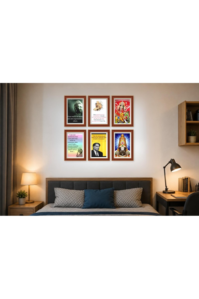 Pack Of 6 Laminated A4 Wall Posters | Spiritual, Motivational & Inspirational Designs | 250 GSM Photo Paper | Water-Resistant | Double-Sided Tape (F39445)