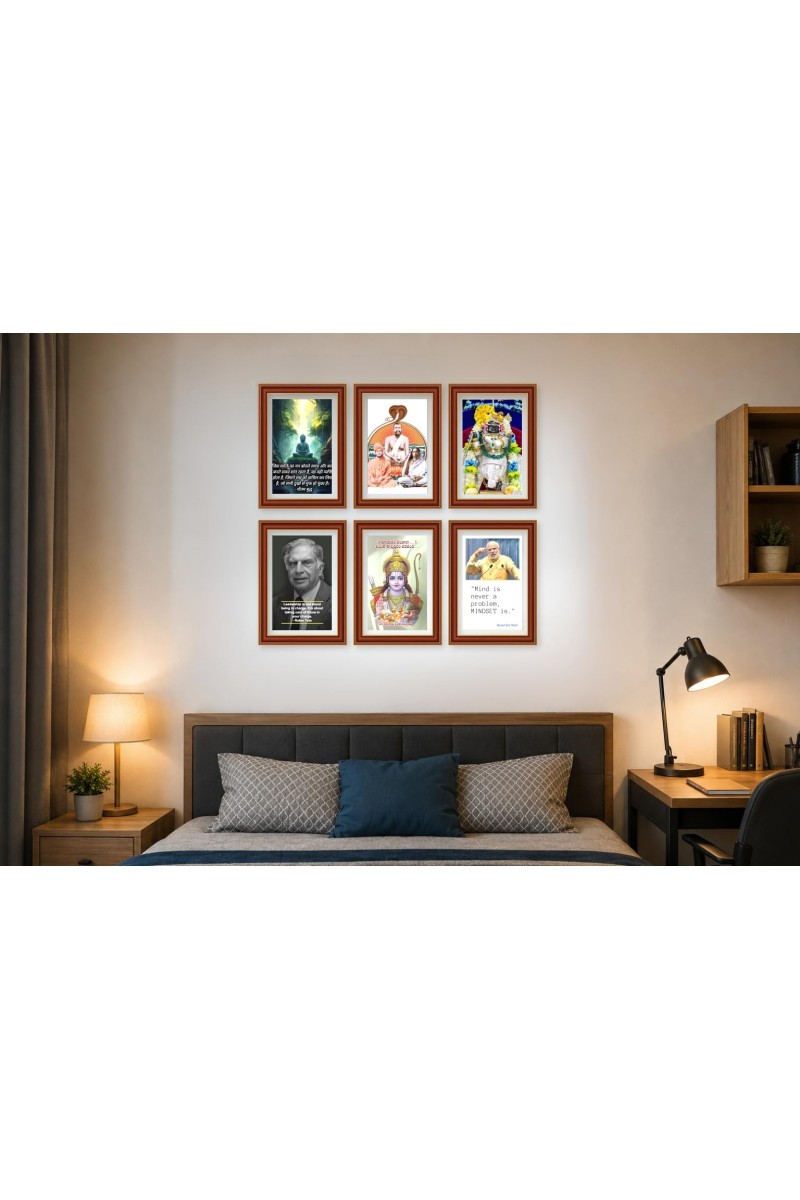 Pack Of 6 Laminated A4 Wall Posters | Spiritual, Motivational & Inspirational Designs | 250 GSM Photo Paper | Water-Resistant | Double-Sided Tape (F39008)