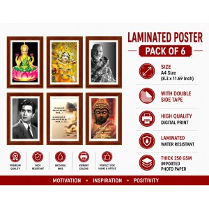 Pack Of 6 Laminated A4 Wall Posters | Spiritual, Motivational & Inspirational Designs | 250 GSM Photo Paper | Water-Resistant | Double-Sided Tape (F39305)