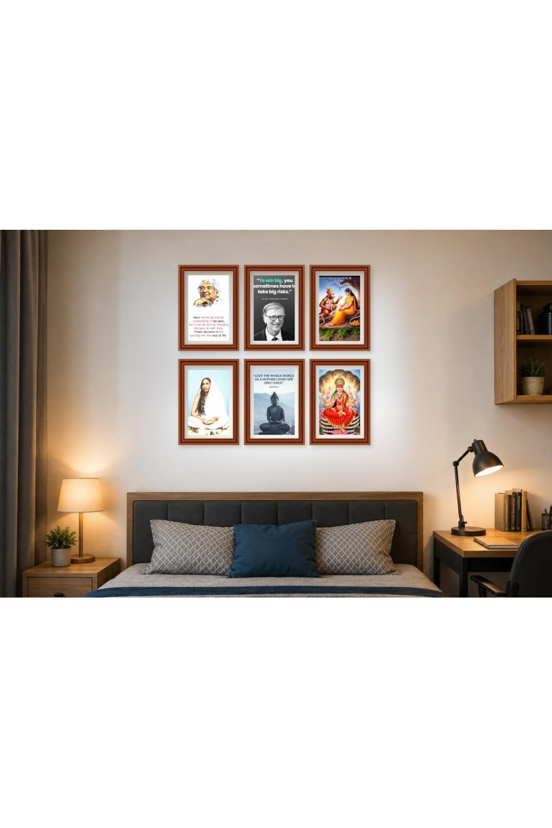 Pack Of 6 Laminated A4 Wall Posters | Spiritual, Motivational & Inspirational Designs | 250 GSM Photo Paper | Water-Resistant | Double-Sided Tape (F39160)