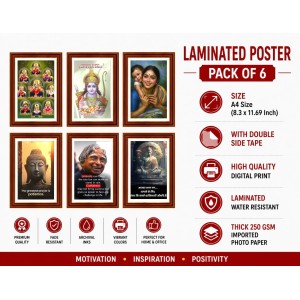 Pack Of 6 Laminated A4 Wall Posters | Spiritual, Motivational & Inspirational Designs | 250 GSM Photo Paper | Water-Resistant | Double-Sided Tape (F39284)