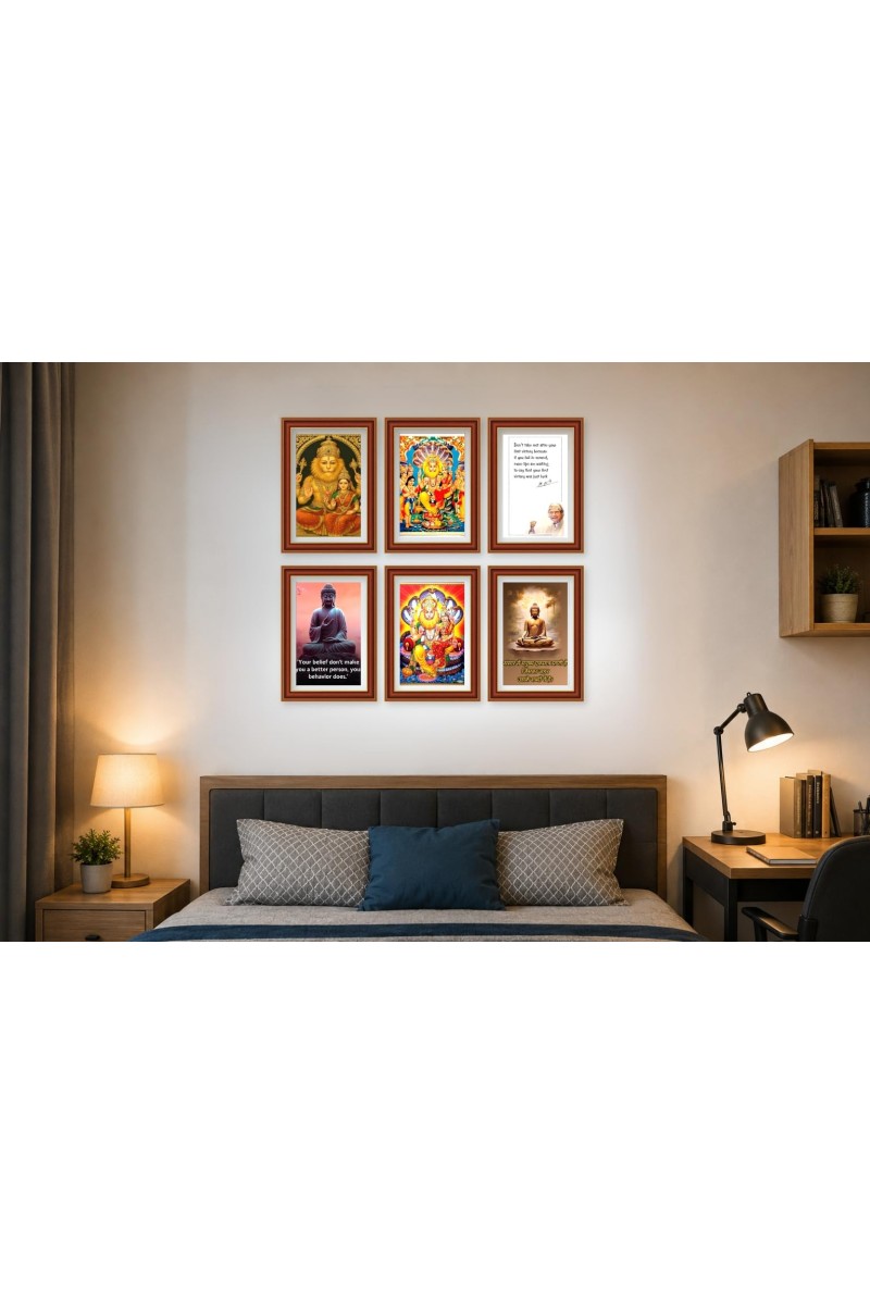 Pack Of 6 Laminated A4 Wall Posters | Spiritual, Motivational & Inspirational Designs | 250 GSM Photo Paper | Water-Resistant | Double-Sided Tape (F39340)