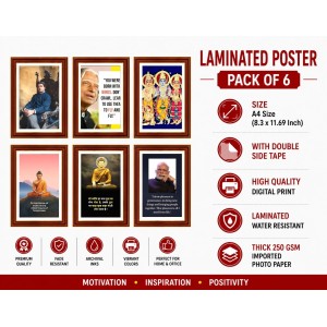 Pack Of 6 Laminated A4 Wall Posters | Spiritual, Motivational & Inspirational Designs | 250 GSM Photo Paper | Water-Resistant | Double-Sided Tape (F39292)