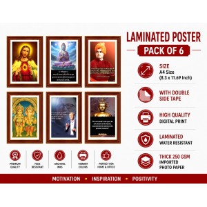 Pack Of 6 Laminated A4 Wall Posters | Spiritual, Motivational & Inspirational Designs | 250 GSM Photo Paper | Water-Resistant | Double-Sided Tape (F39333)