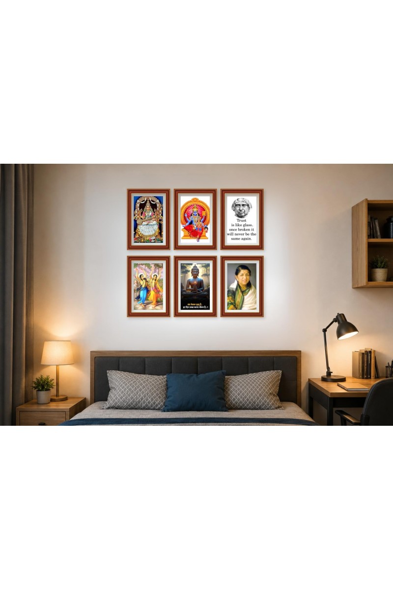 Pack Of 6 Laminated A4 Wall Posters | Spiritual, Motivational & Inspirational Designs | 250 GSM Photo Paper | Water-Resistant | Double-Sided Tape (F39365)
