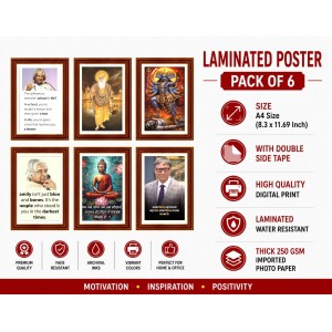Pack Of 6 Laminated A4 Wall Posters | Spiritual, Motivational & Inspirational Designs | 250 GSM Photo Paper | Water-Resistant | Double-Sided Tape (F39291)